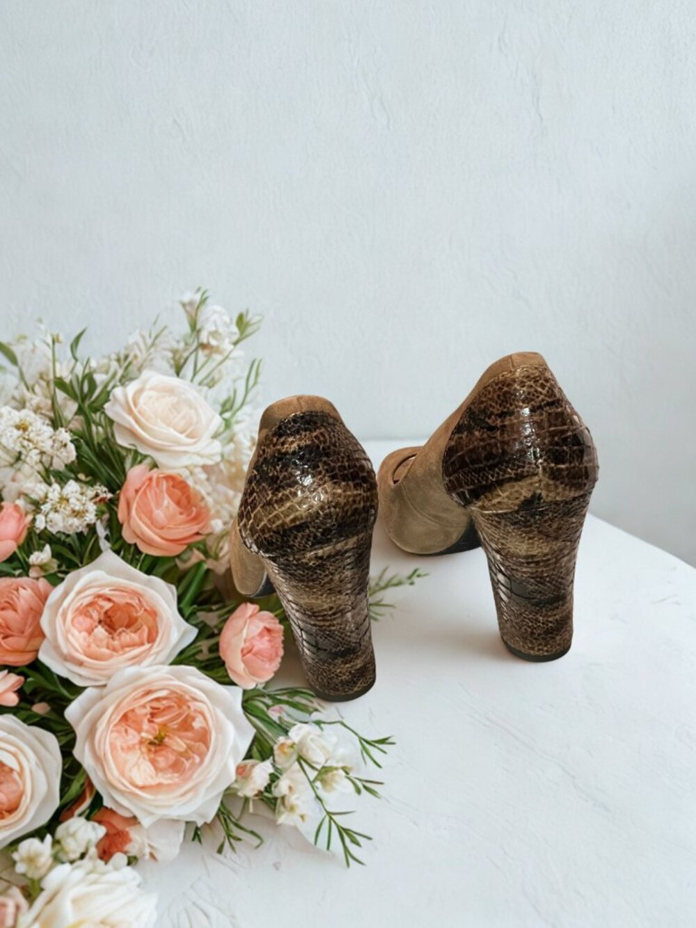 Brown and Tan Opened Toe Suede Pump - Picture 4 of 4